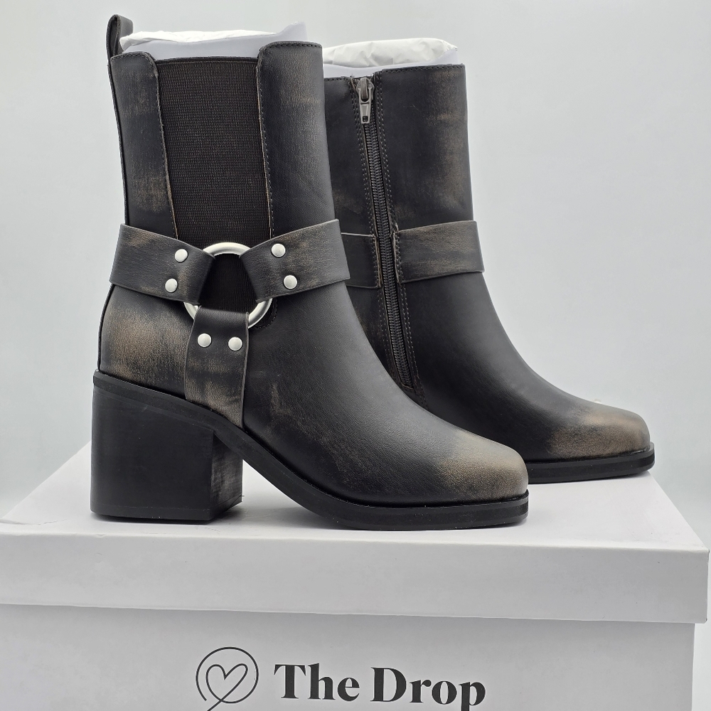 NIB The Drop Stevens Chelsea Zip-Up Square-Toe Boots, Distressed Cognac, Size 5